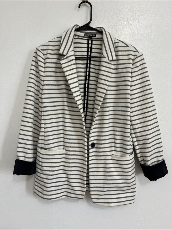 Express Jackets & Blazers - Express Women's Cream & Black Striped Blazer Size Large
